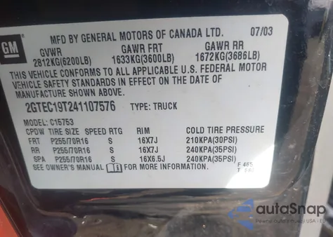 2004 GMC Sierra 1500 Sle from USA, damaged, VIN 2GTEC19T241107576